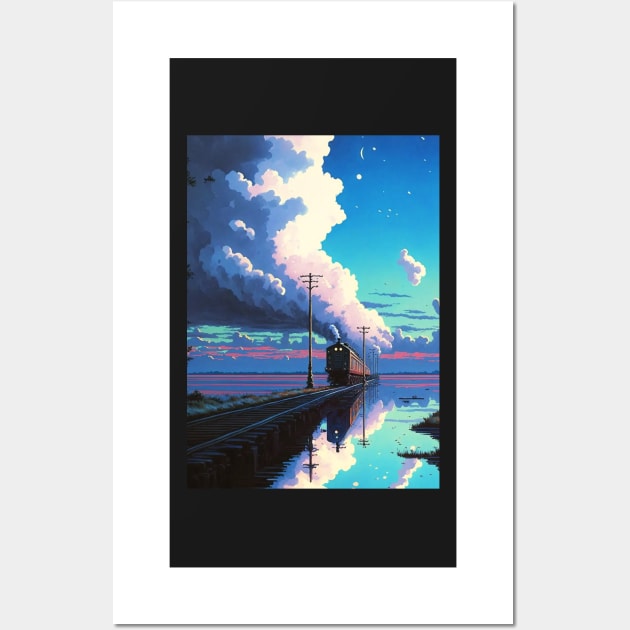 Retro Anime Style Night View Old Japanese Train Wall Art by KaPrints